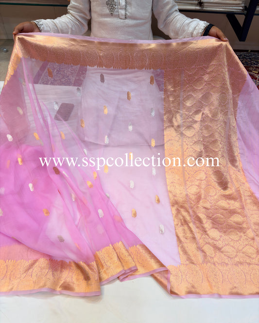 Light-Pink Pure Kora Silk Banarasi Saree
