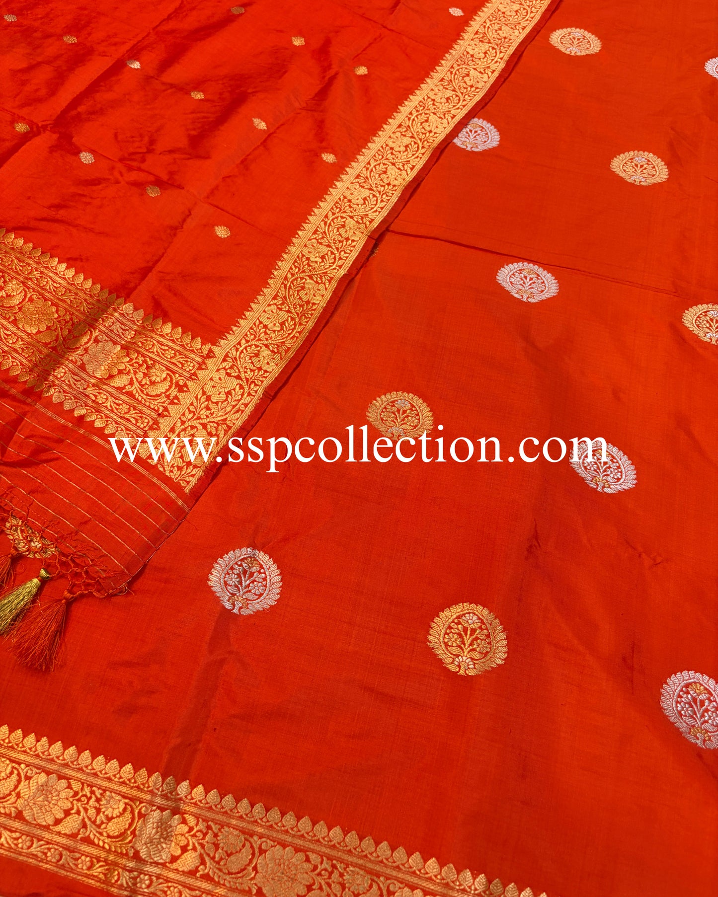 Red-Orange Pure Katan Silk Banarasi Suit