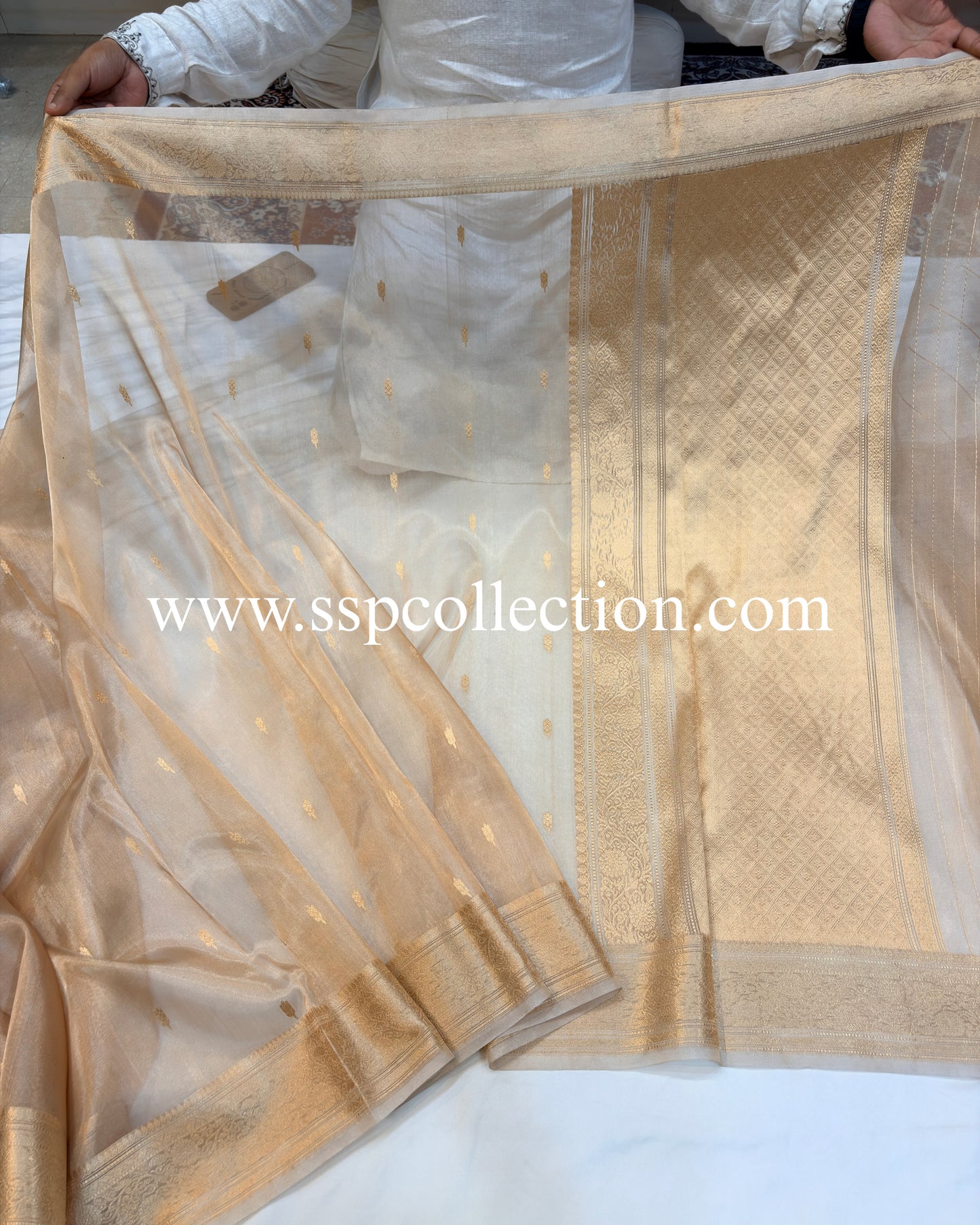 Champagne-Gold Pure Tissue Silk Banarasi Saree