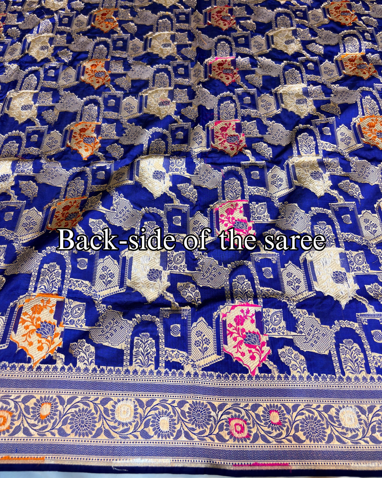 Navy-Blue Pure Katan Silk Meenakaari Banarasi Saree