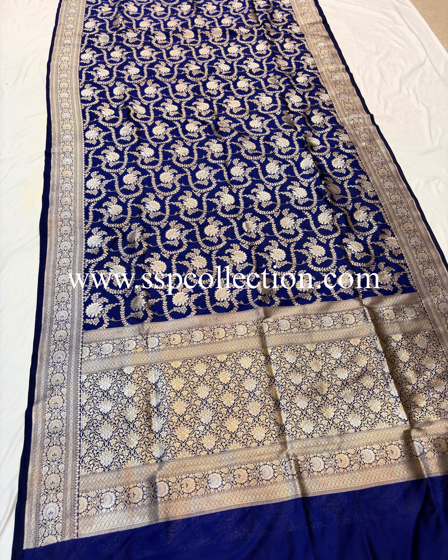 Navy-Blue Pure Katan Silk Alfi Banarasi Saree