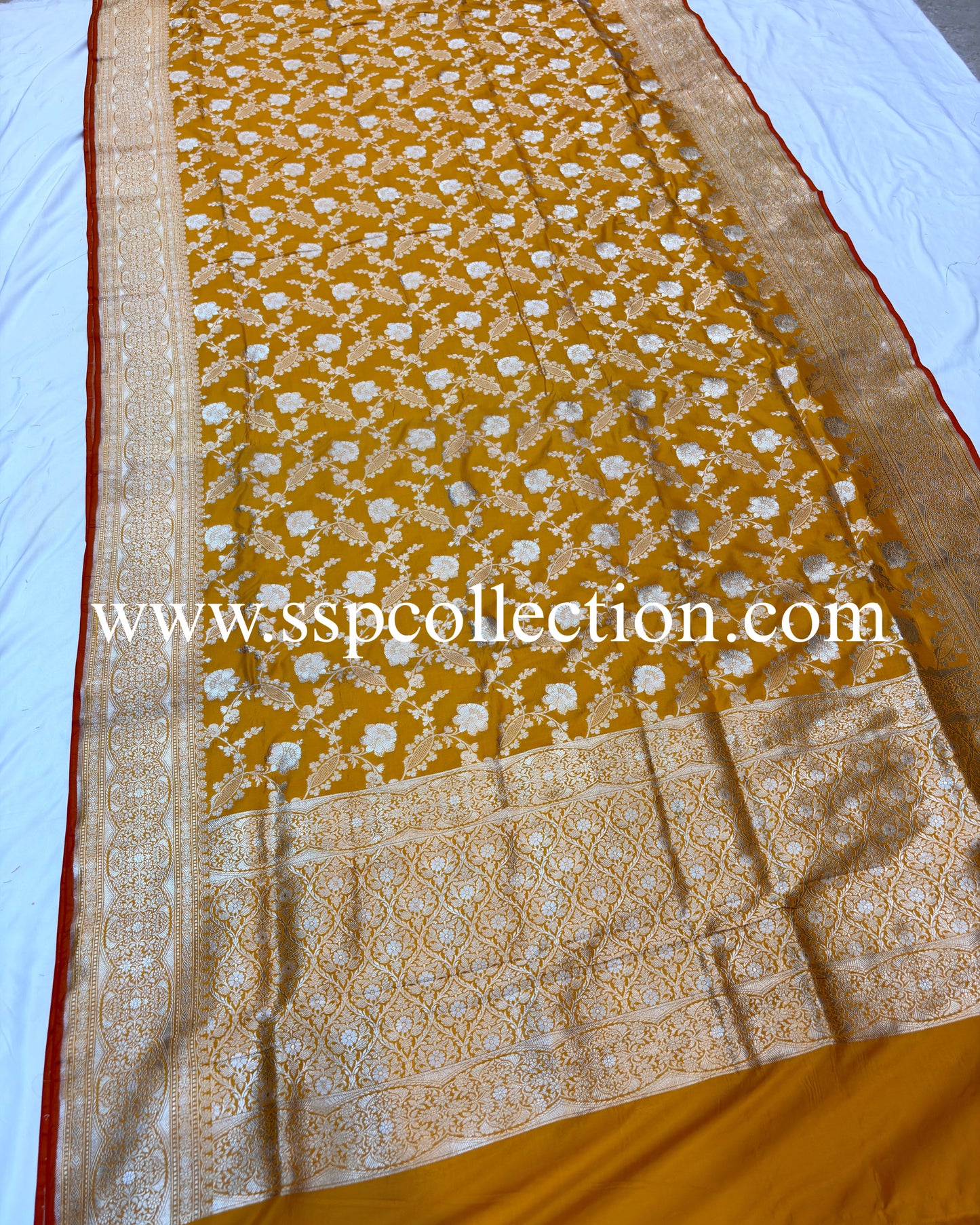Mustard-Yellow Pure Katan Silk Alfi Banarasi Saree