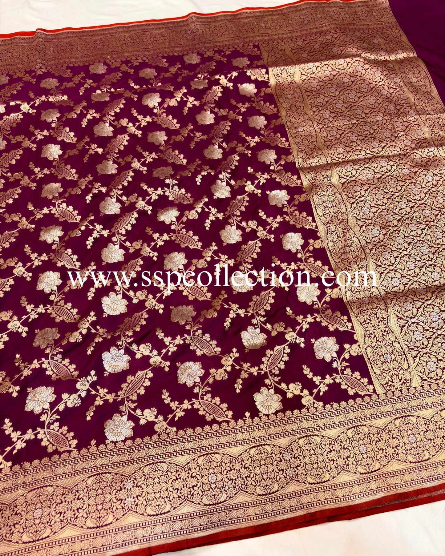 Magenta Pure Katan Silk Alfi Banarasi Saree