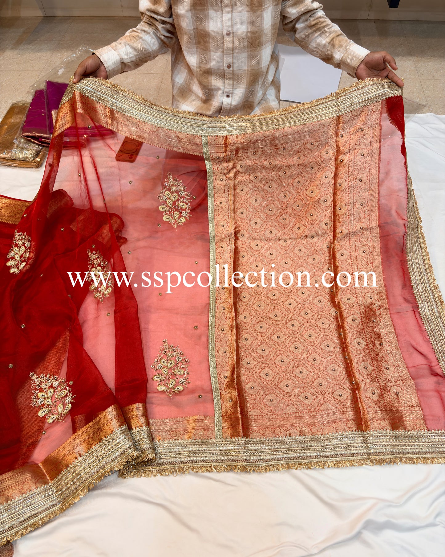 Red Pure Tissue Silk Zardozi Banarasi Saree