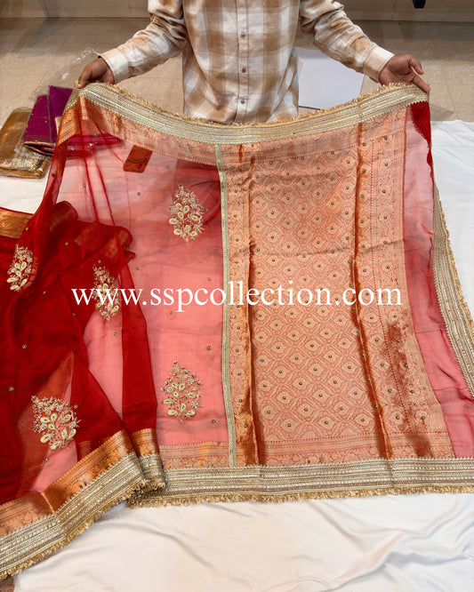 Red Pure Tissue Silk Zardozi Banarasi Saree