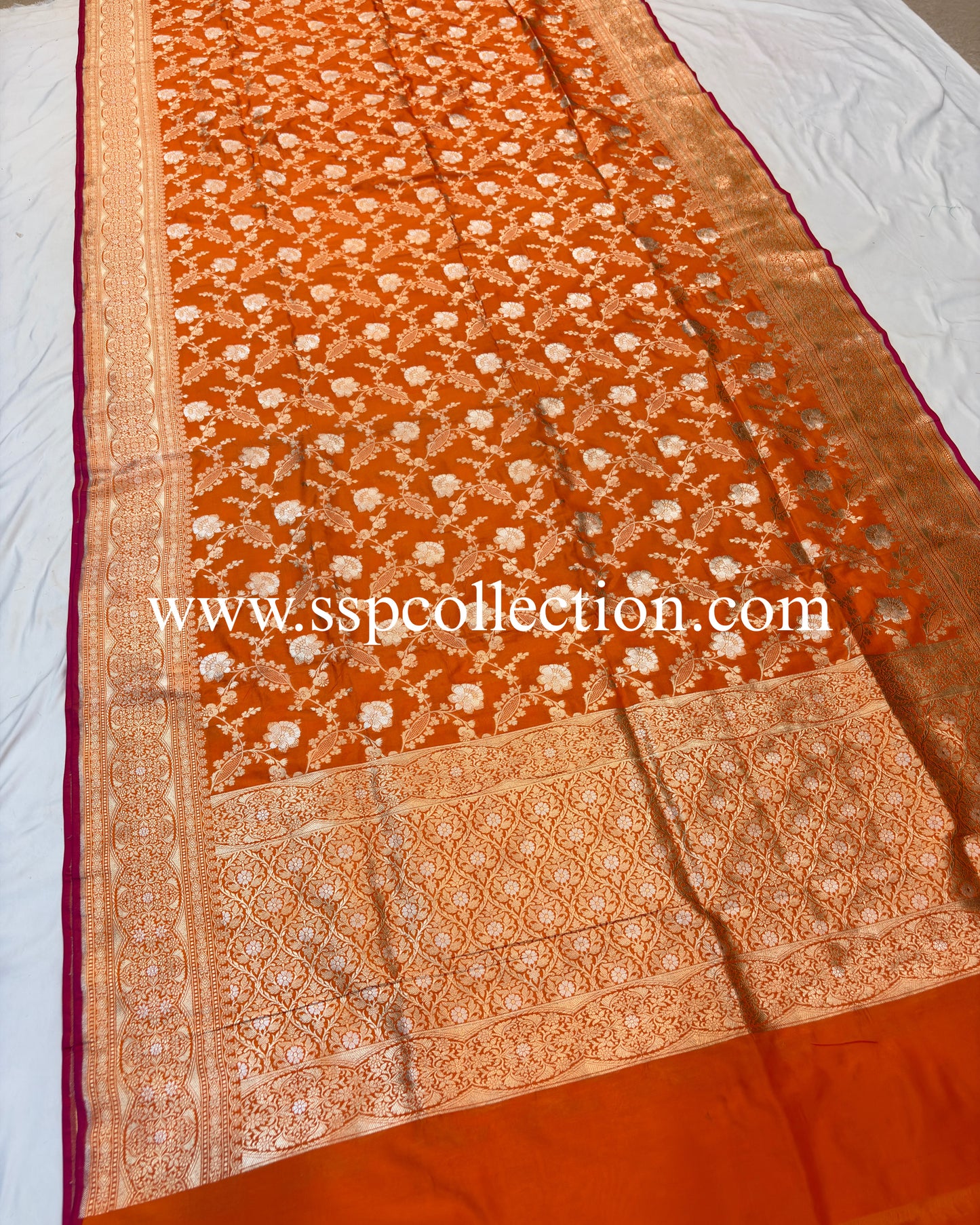 Orange Pure Katan Silk Alfi Banarasi Saree