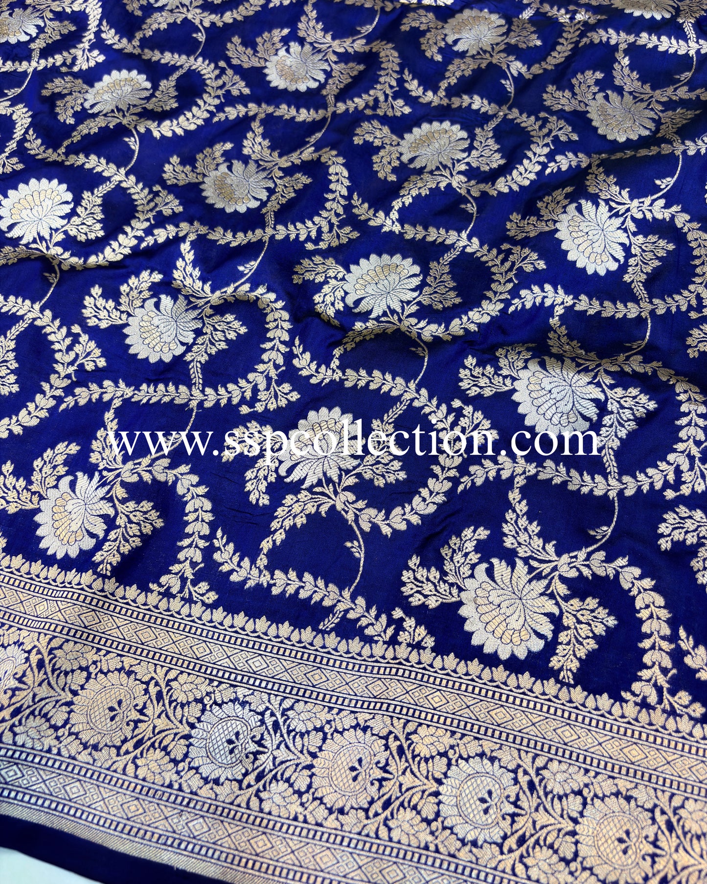 Navy-Blue Pure Katan Silk Alfi Banarasi Saree