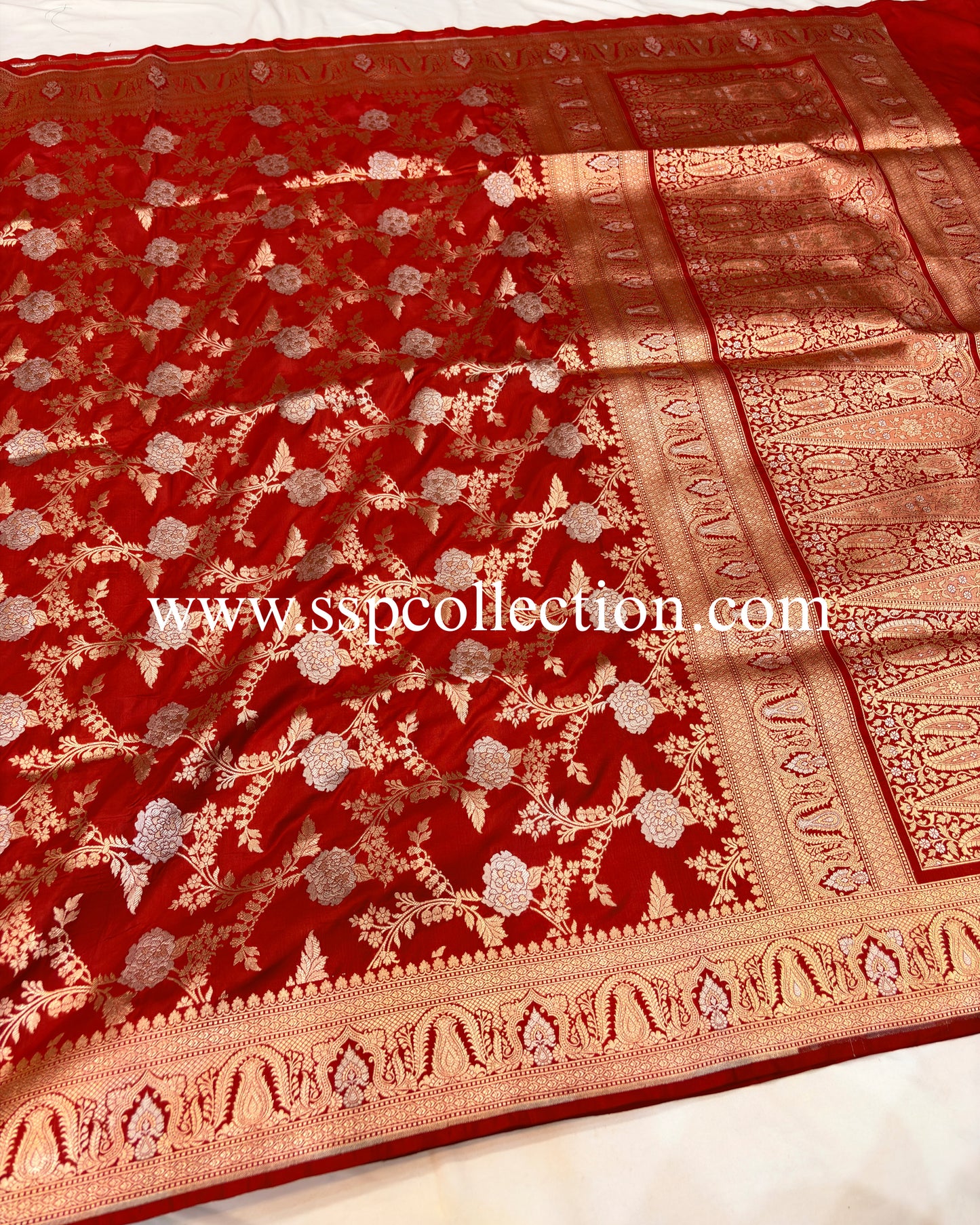 Red Pure Katan Silk Alfi Banarasi Saree