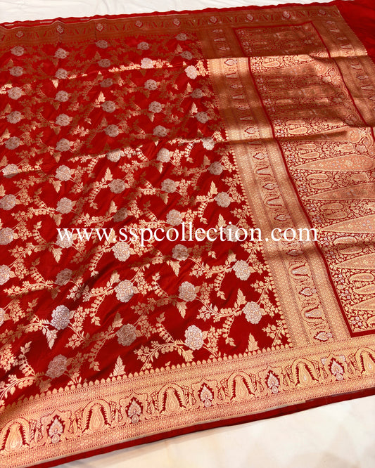 Red Pure Katan Silk Alfi Banarasi Saree