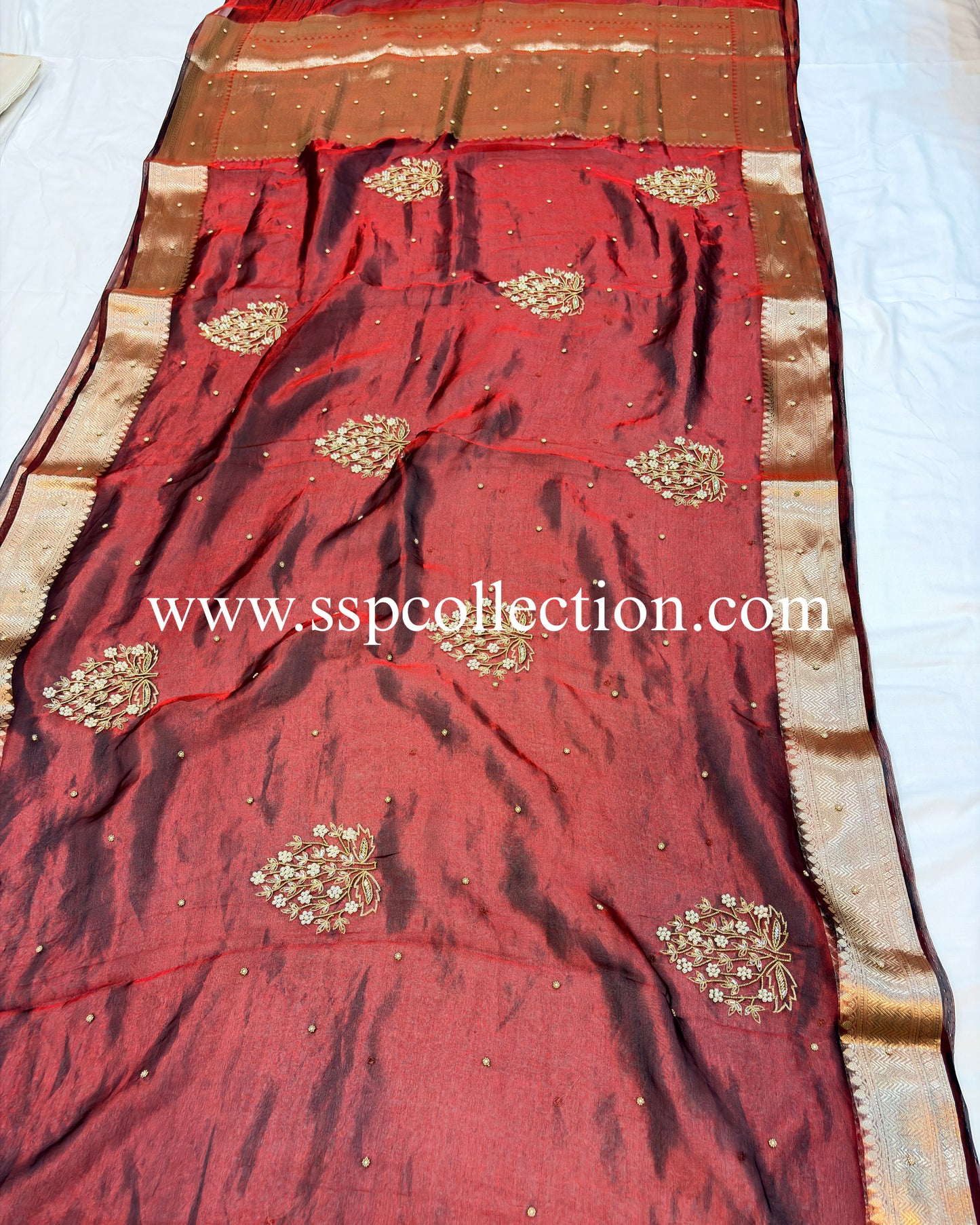 Red-Black Pure Tissue Silk Zardozi Banarasi Saree