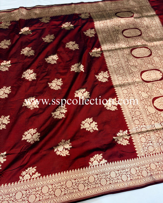 Maroon Pure Katan Silk Banarasi Saree