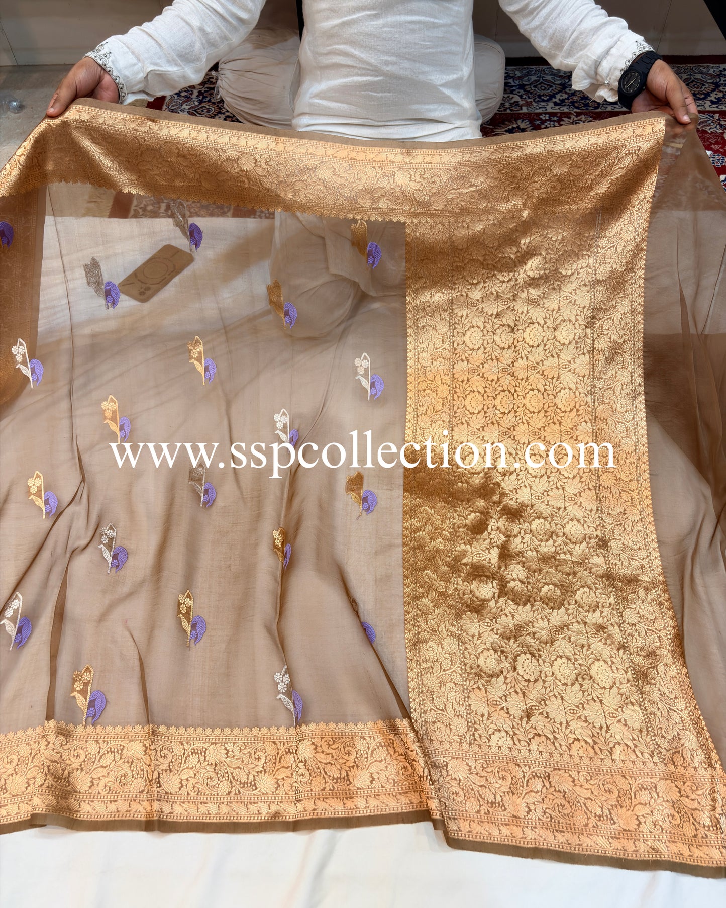 Muddy-Brown Pure Kora Silk Banarasi Saree