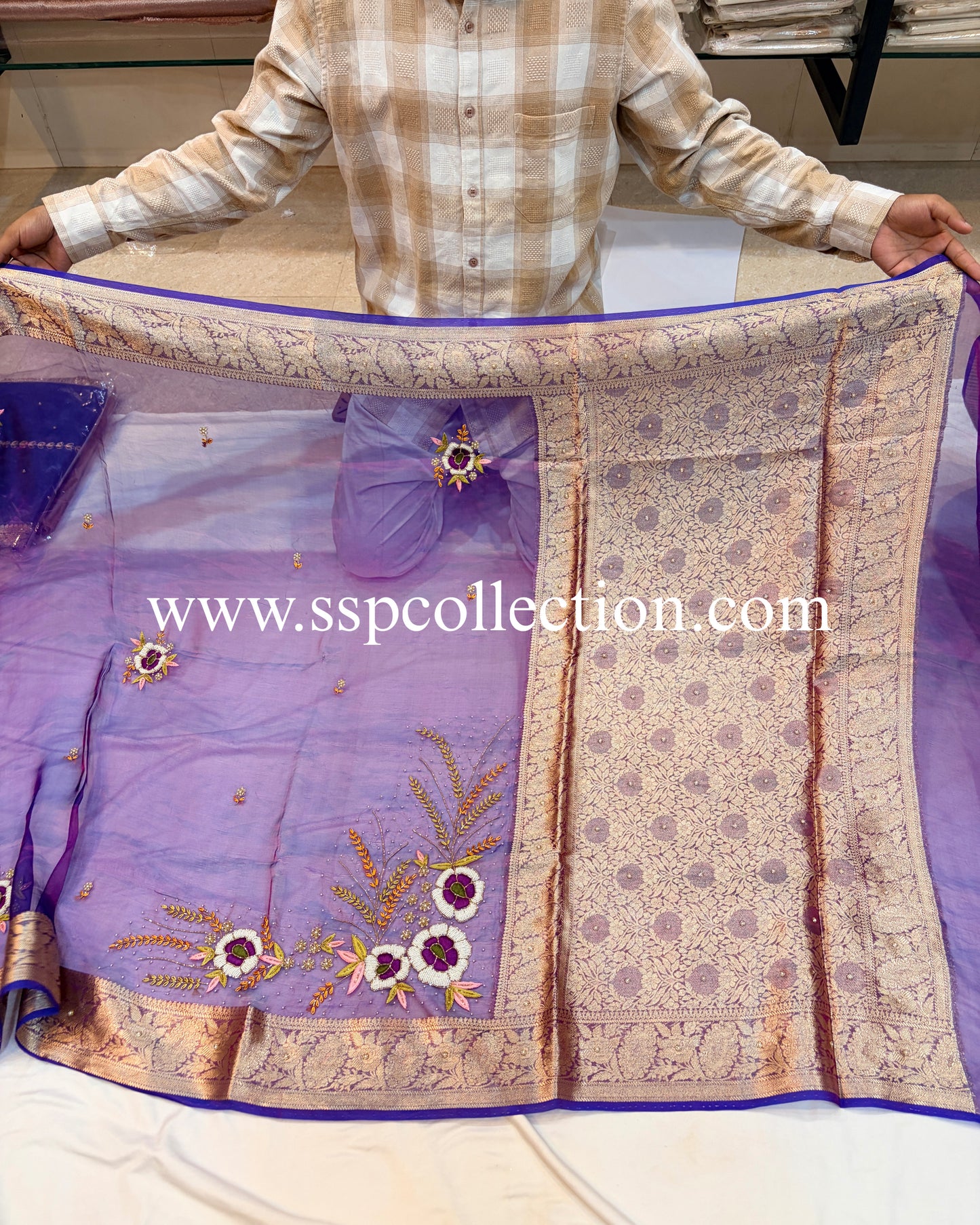 Dhoop-Chaao Pure Tissue Silk Zardozi Banarasi Saree