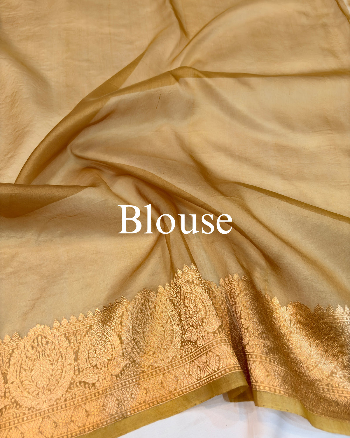 Olive-Gold Pure Kora Silk Tilfi Banarasi Saree