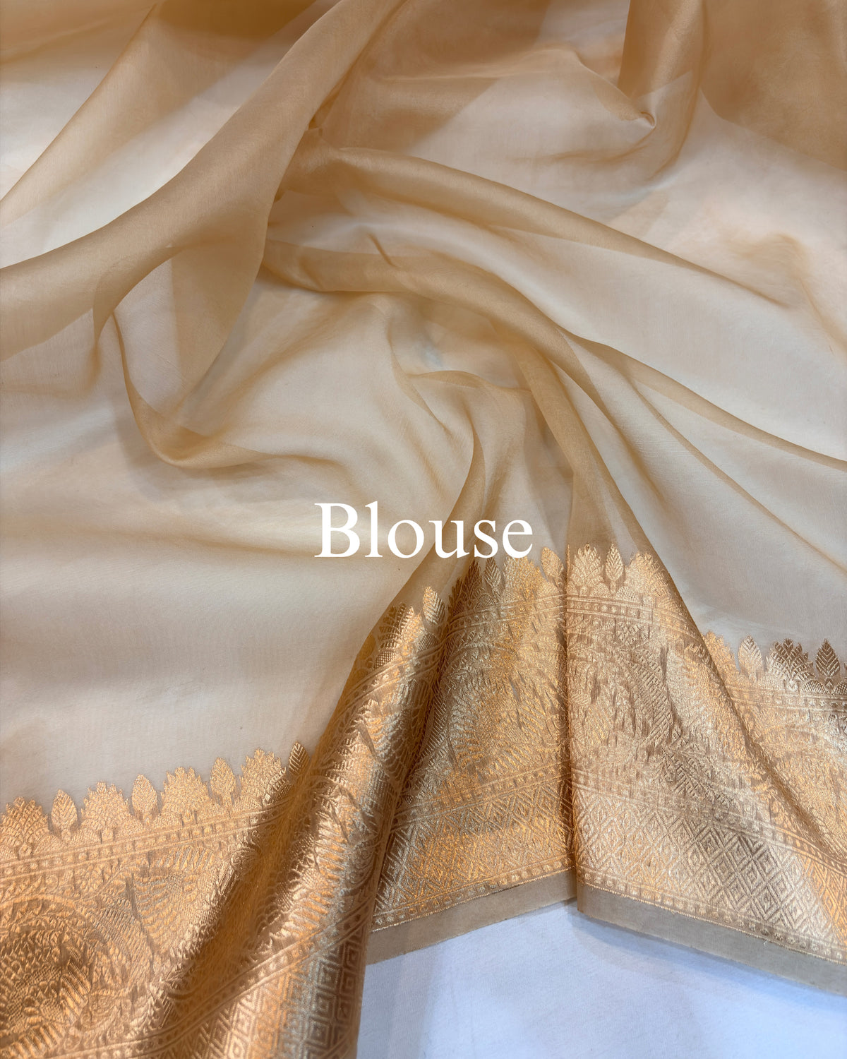 Beige-Gold Pure Kora Silk Tilfi Banarasi Saree