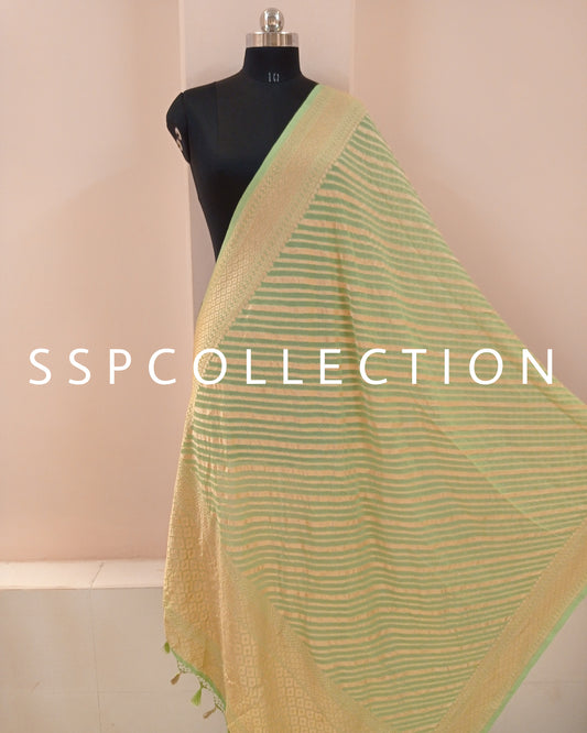 Light Green Blue Banarasi Pure Georette Rangkaat Dupatta
