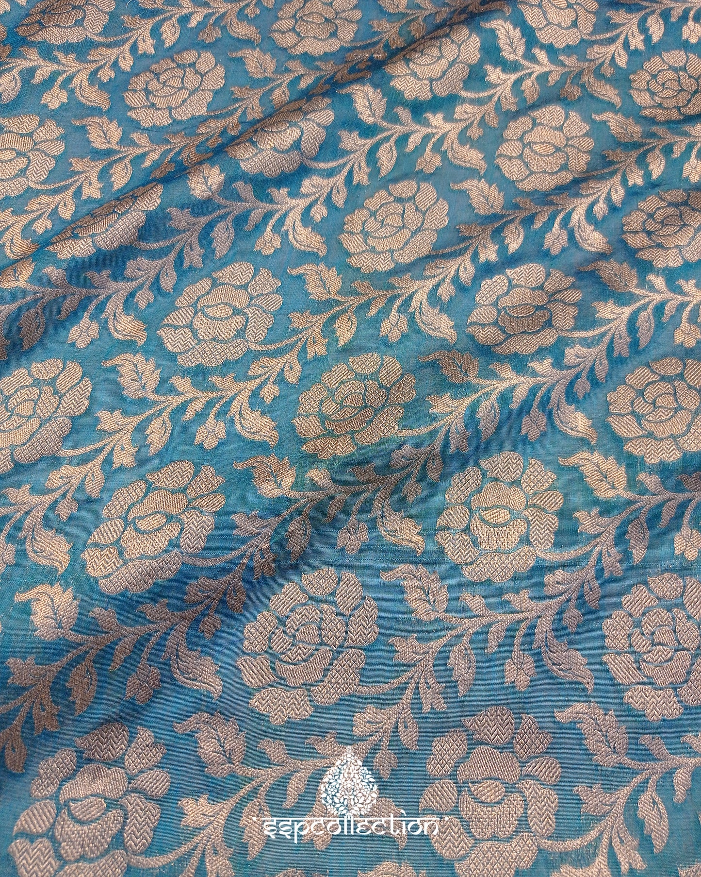 Sky-Blue Banarasi Pure Cotton By Kora Silk fabric