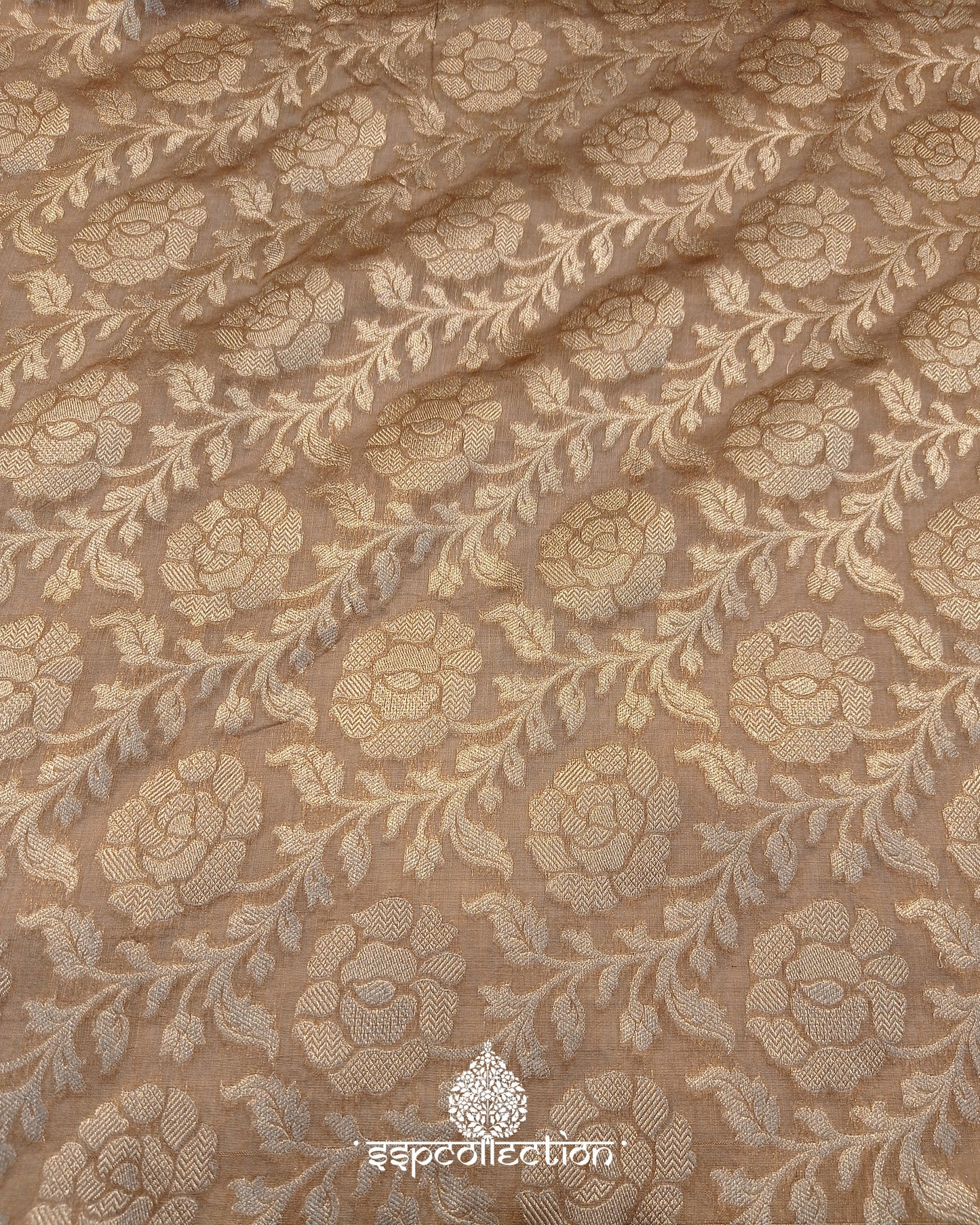 Beige Banarasi Pure Cotton By Kora Silk fabric