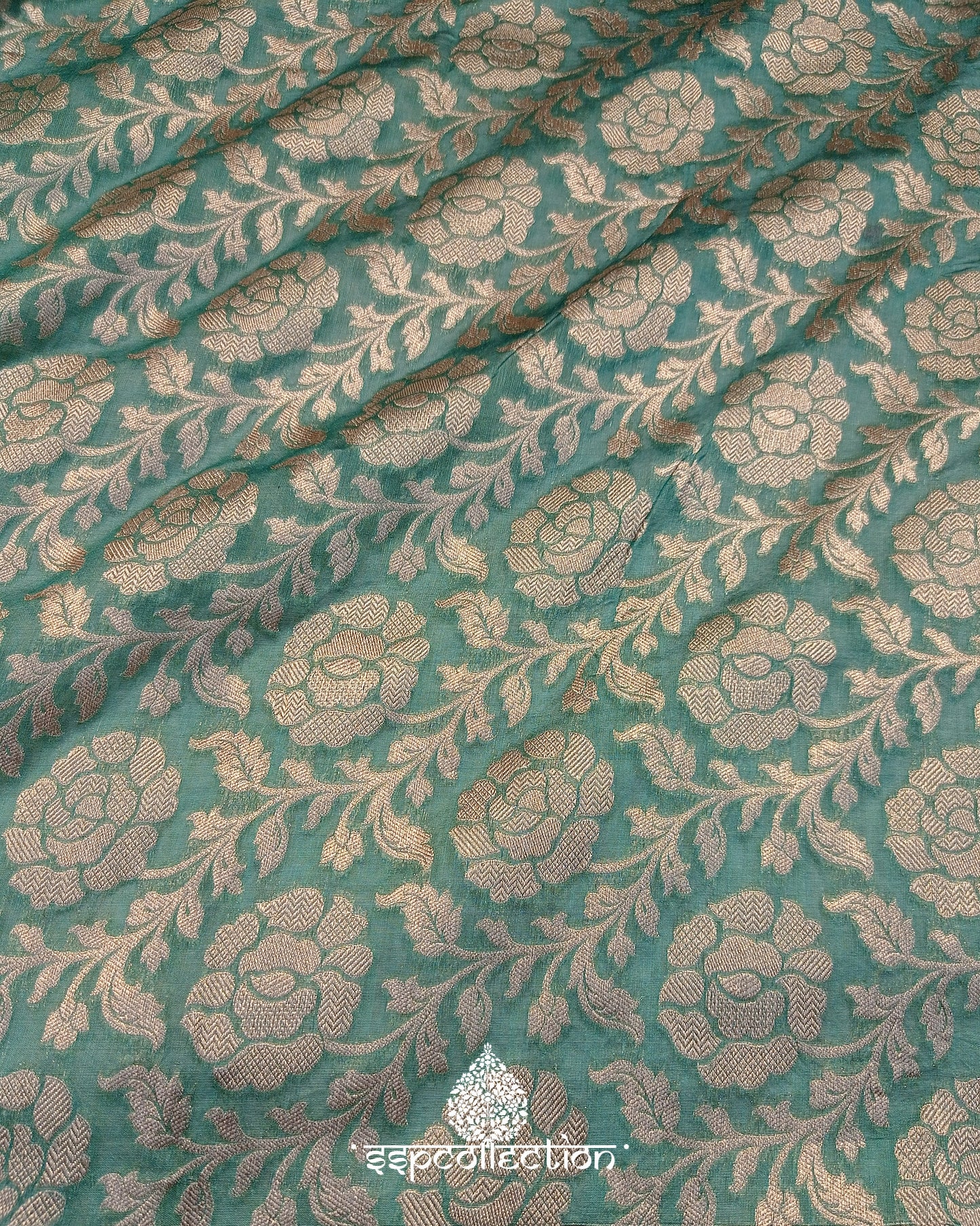 Light-Green Banarasi Pure Cotton By Kora Silk fabric