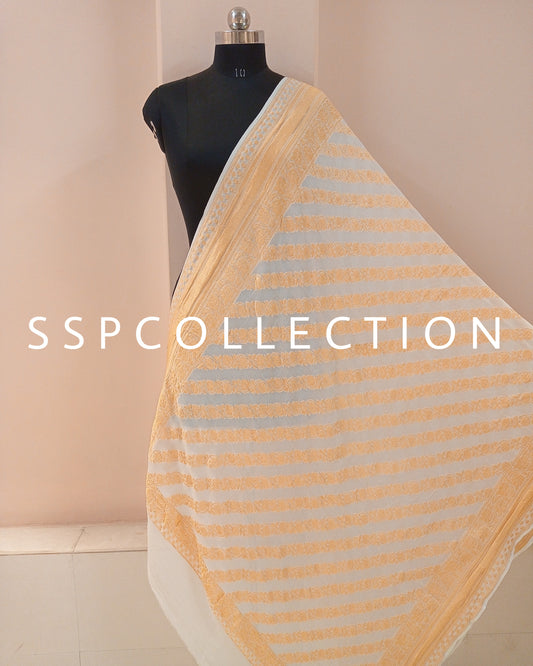 White Banarasi Pure Georgette Dupatta