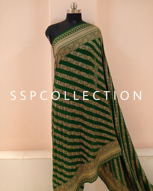 Bottle-Green Banarasi Pure Georgette Saree