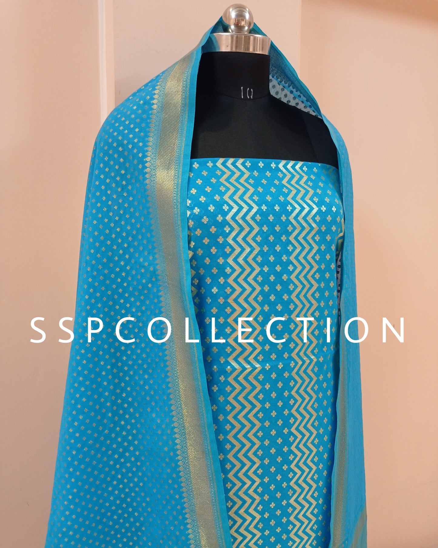 Sky-Blue Banarasi Premium Cotton Suit