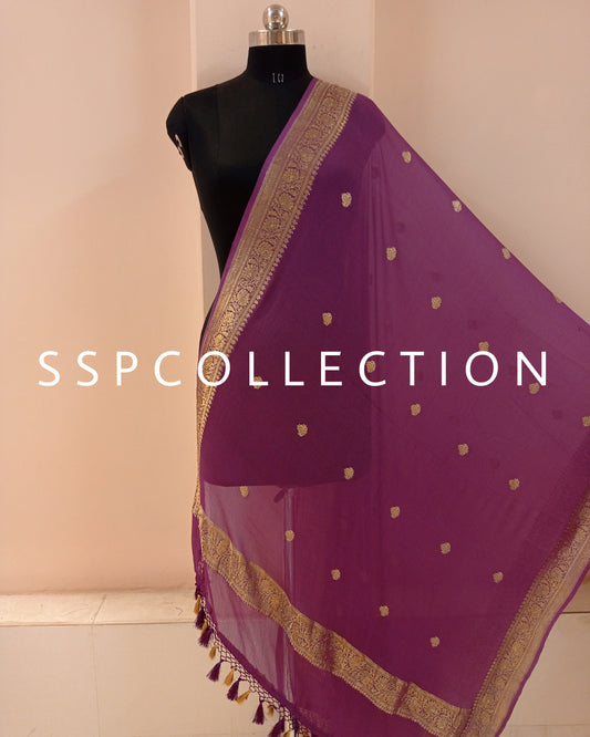 Purple Banarasi Pure Chiffon Silk Dupatta