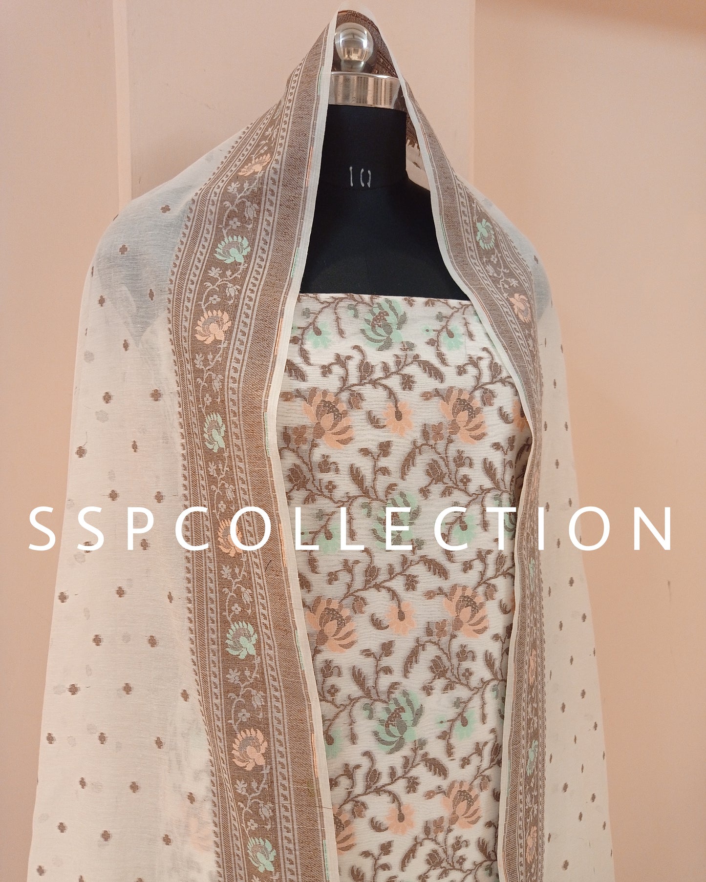 White Banarasi Premiuim Cotton Jamdani Pattern Suit