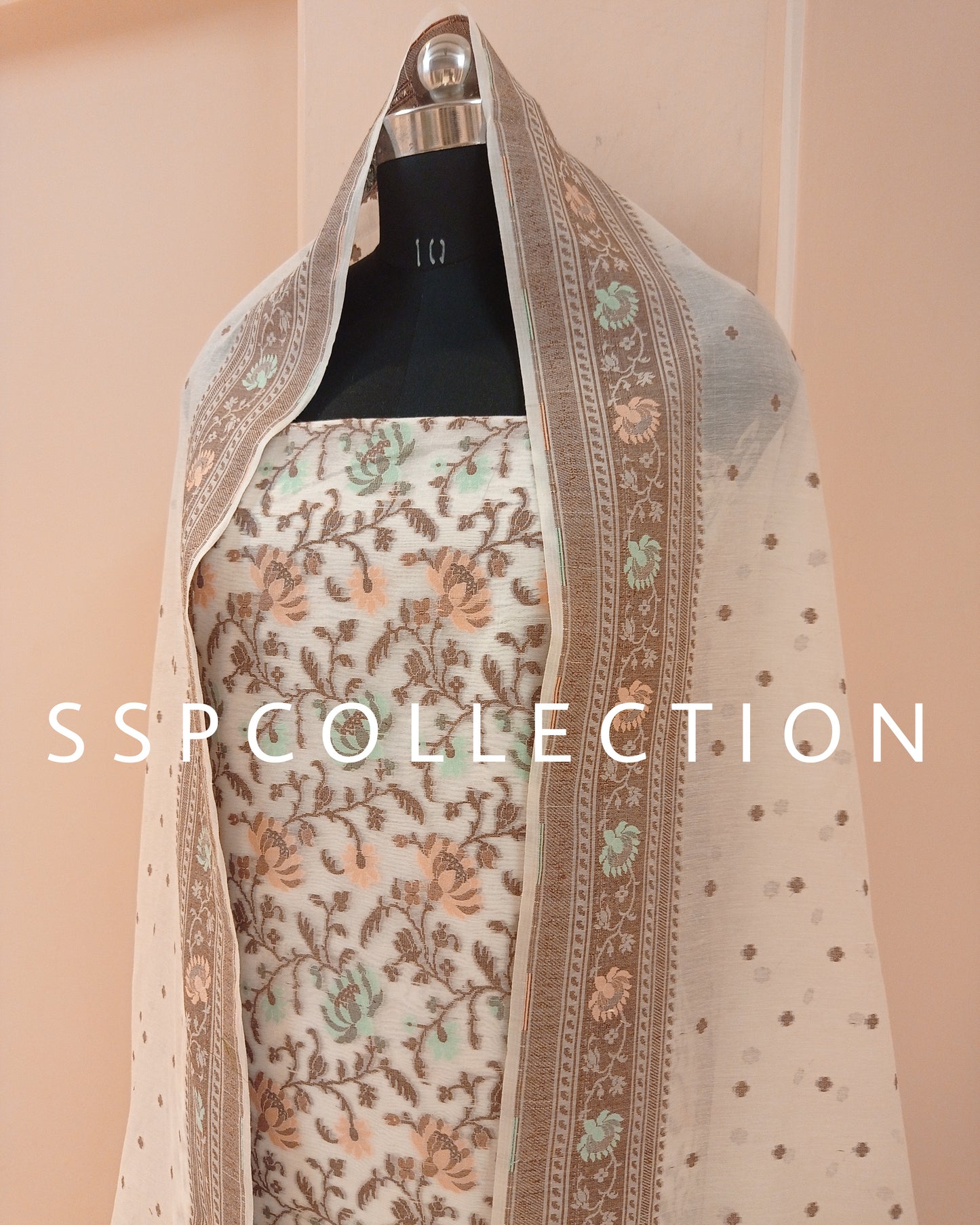 White Banarasi Premiuim Cotton Jamdani Pattern Suit
