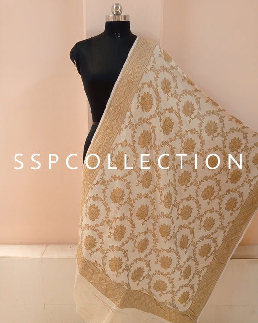 Beige Banarasi Pure Moonga Georgette Silk Dupatta