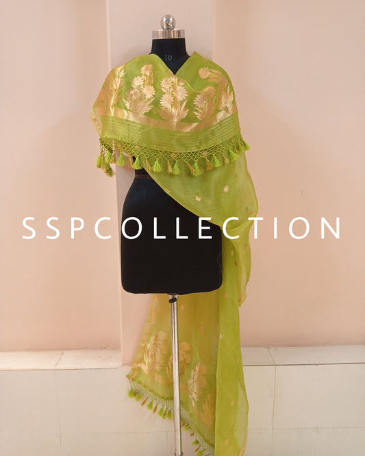 Light-Gren Banarasi Pure Kora Silk Dupatta