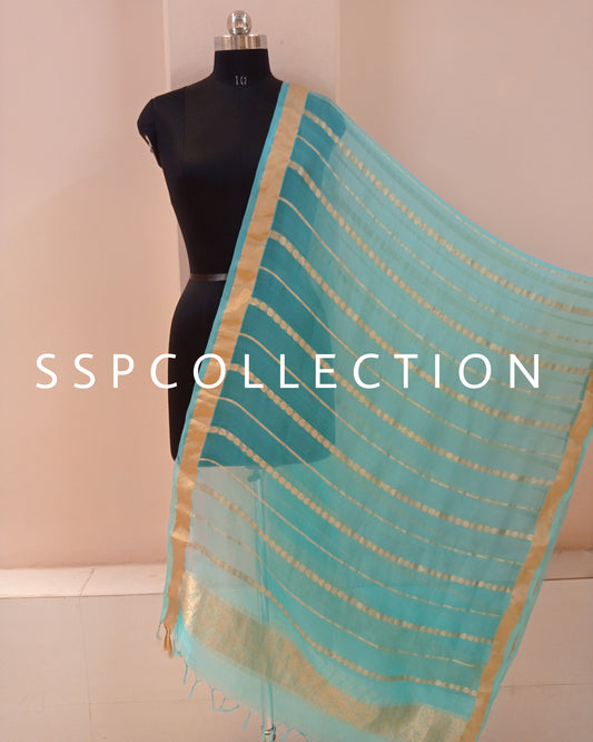 Sky-Blue Banarasi Pure Kora Silk Dupatta