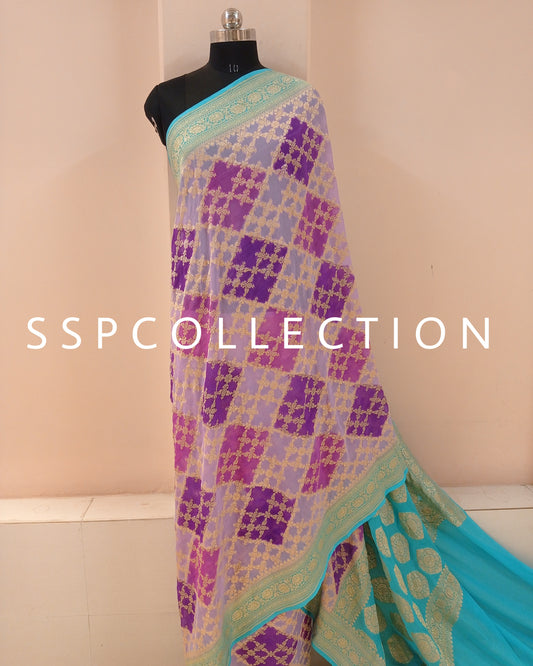 Lavender Banarasi Pure Georgette Saree