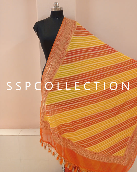 Orange-Yellow Banarasi Pure Georgette Rangkaat Dupatta
