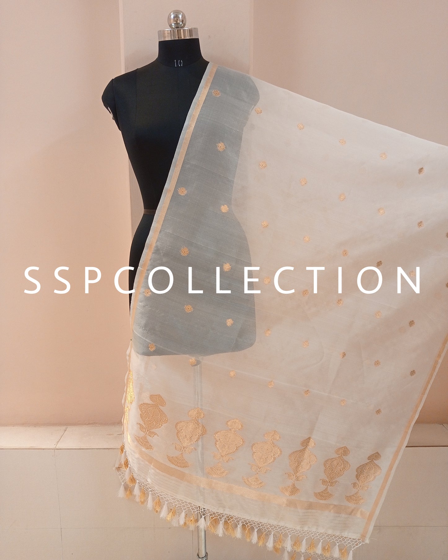 White Banarasi Pure Kora Silk Dupatta