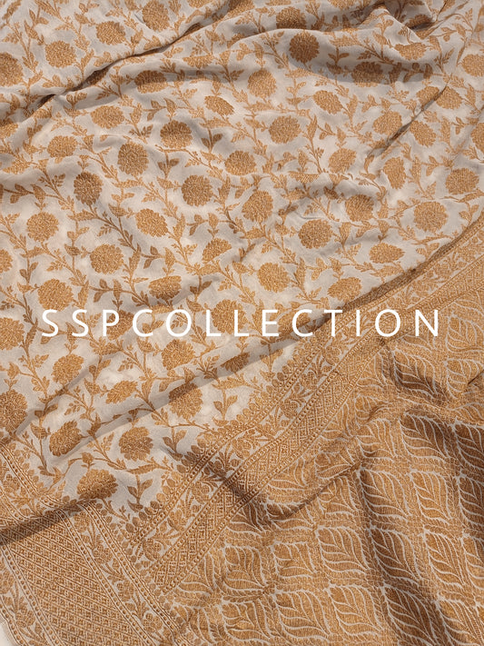 White Banarasi Pure Georgette Saree