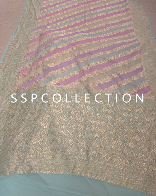 Ice-Blue Banarasi Pure Georgette Rangkaat Exclusive Saree
