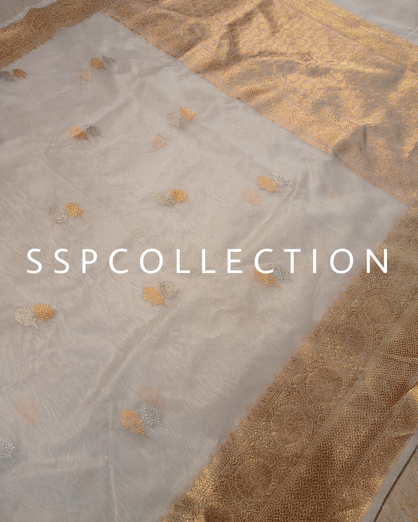 White Banarasi Handloom Pure Kora Silk Saree