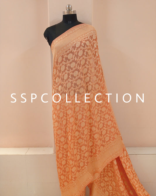 Light Orange Banarasi Pure Georgette Saree