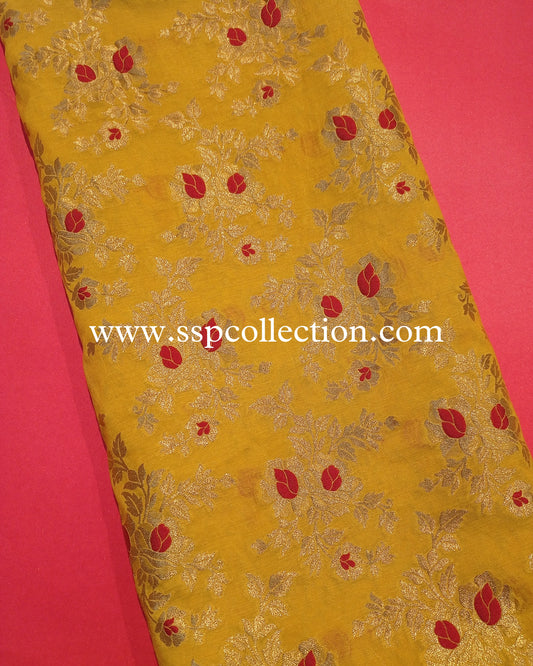 Yellow Gold Banarasi Premium Cotton Meenakaari Fabric