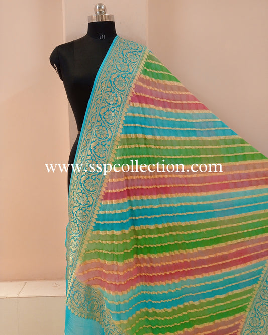 Sky Blue Banarasi Pure Georgette Rangkaat Dupatta