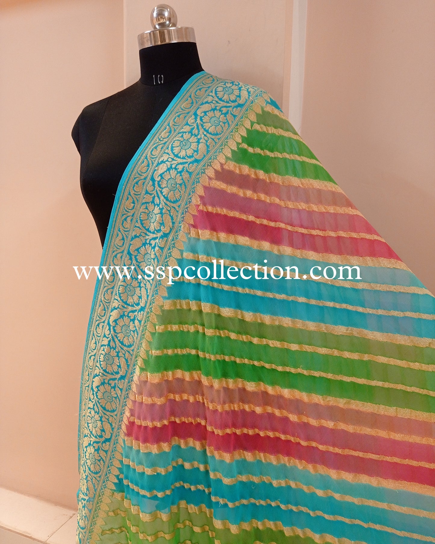 Sky Blue Banarasi Pure Georgette Rangkaat Dupatta