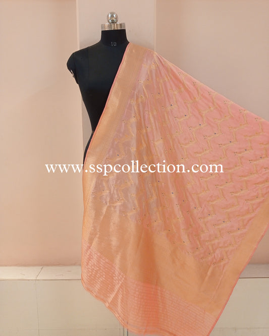 Peach Banarasi Pure Katan Silk Dupatta