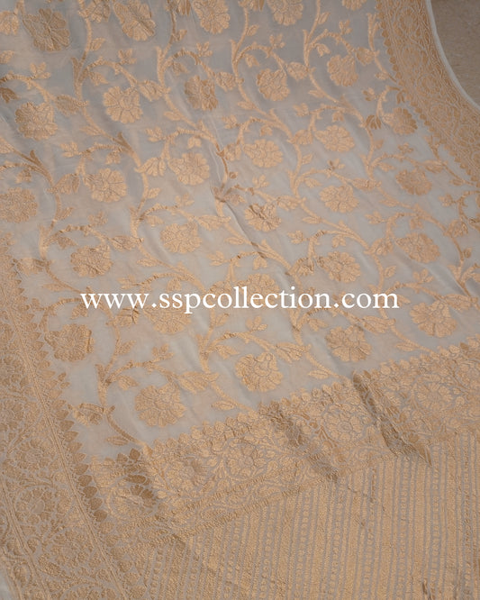 White Banarasi Pure Georgette Saree