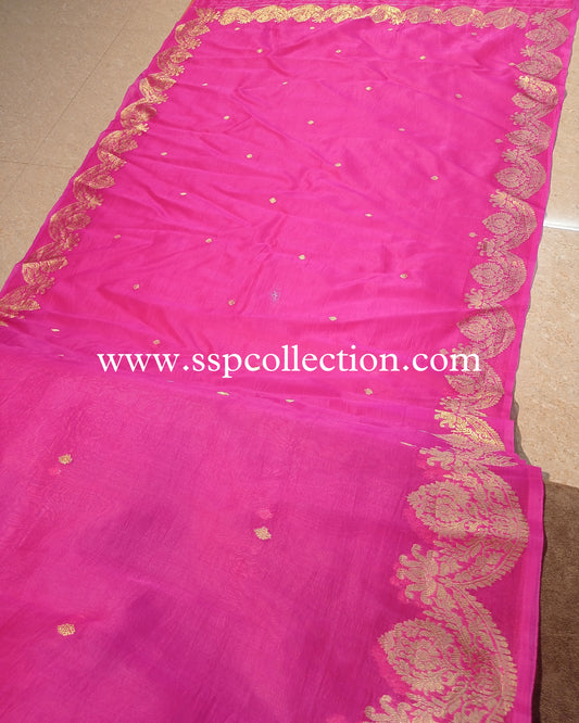 Pink Banarasi Handloom Pure Kora SIlk Saree