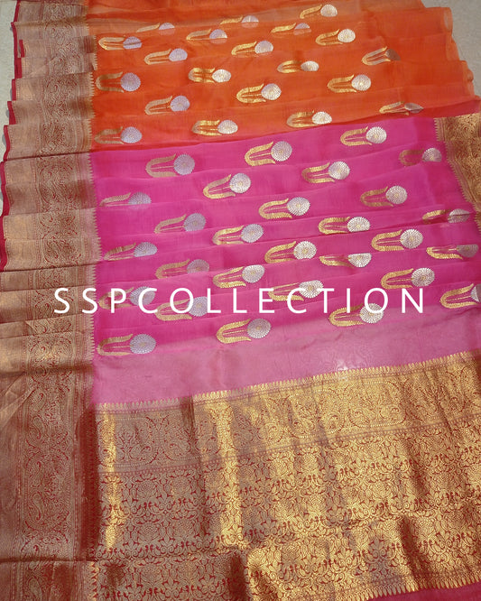 Shaded Banarasi Handloom Pure Kora Silk Saree