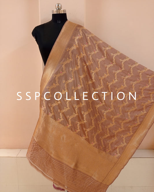 Brown Banarasi Pure Katan Silk Dupatta