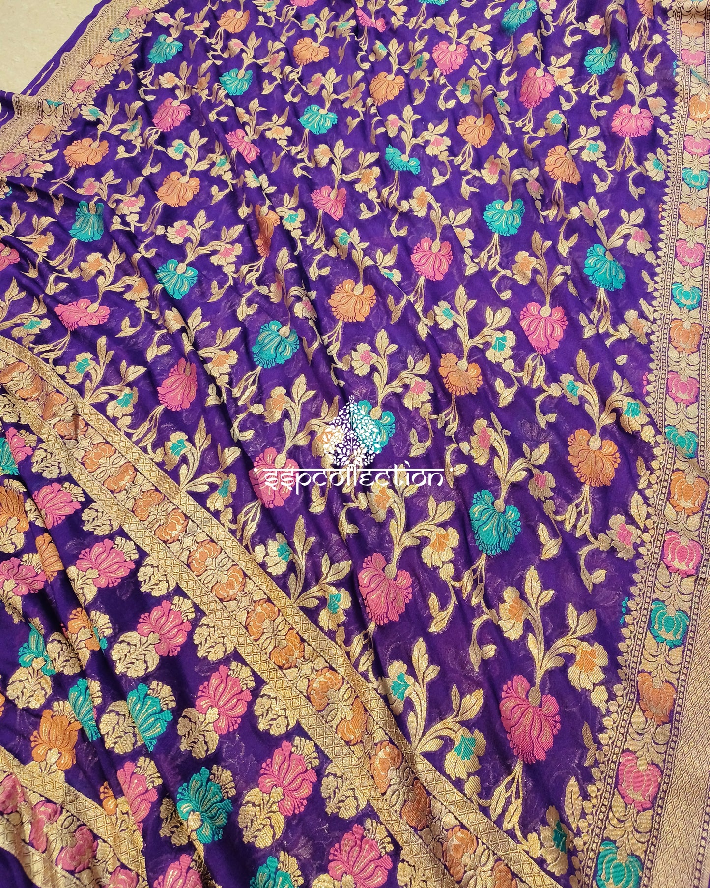 Indigo Purple Banarasi Pure Georgette Tilfi Saree