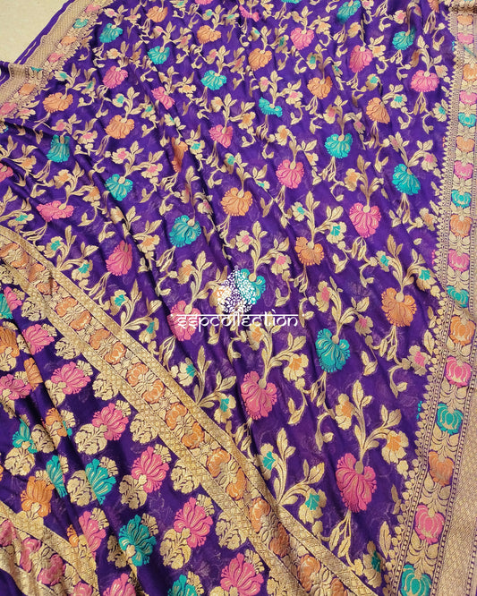 Indigo Purple Banarasi Pure Georgette Tilfi Saree