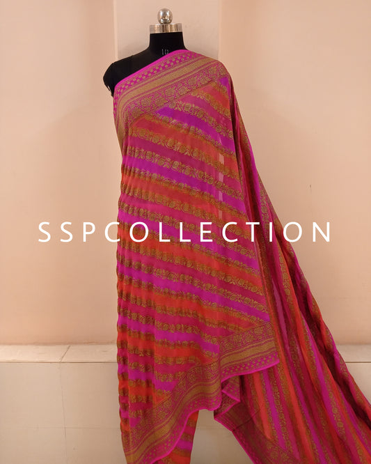 Pink Banarasi Pure Georgette Saree